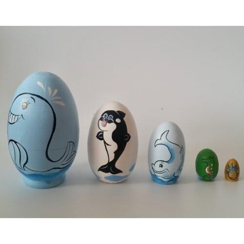 5 Layers Russian Creative Hand-painted Matryoshka Doll Personalized Marine Animals Whale Dolphin Drawings Funny Children Gift