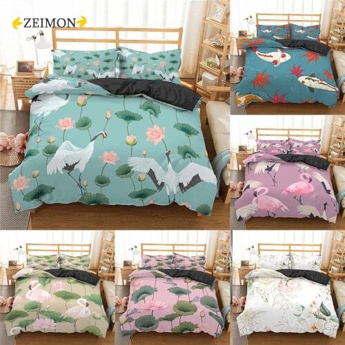 ZEIMON Luxury 3D Bedding Set White Crane Comforter Cover Adults Home Textiles Double Queen Floral Duvet Cover Sets 240x220