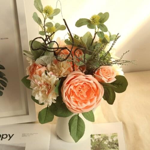 4 Colors Silk Rose Dahlia Hybrid Artificial Flower Bridal Bouquet Wedding Decoration DIY Home Party Fake Flowers
