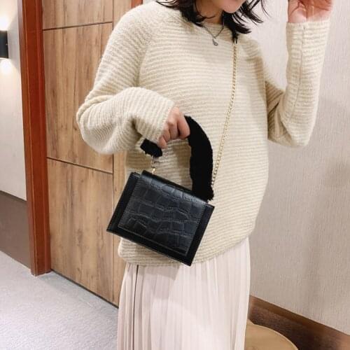 Fashion Stone Pattern Shoulder Crossbody Bag Women PU Plush Handle Handbags Casual Solid Color Commuter Trunk