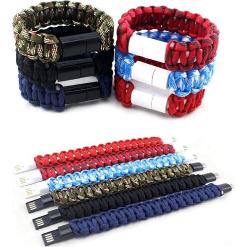 Outdoor Micro USB Braiding Bracelet Charger Data Charging Cable Sync Cord For iPhone 5 5s se 6 6s 7 8 Android Phone Cable