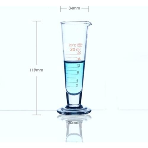 High quality Laboratory 20ml Measuring cylinder with Scale Taper Glass Measuring Cup Lab Supplies