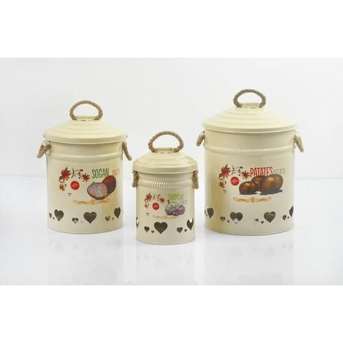 Yildiray Metal 3'lü Potato, onion Garlic Set Beige