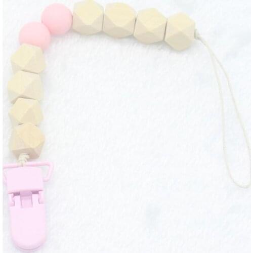 2020 Baby Kids Gifts New Baby Silicone Chew Toys Wooden Bead Infant Cute Pacifier Clip Baby Nipple Clip Chain Wholesale