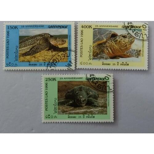 3PCS Greenpeace turtles in Laos D24, 1996 ， Post Stamps Postage Collection