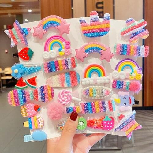 5pcs/Set New Girls Cute Rainbow Star Flower Hairpins Sweet Hair Ornament Headband Hair Clips Barrette Fashion Hair Accessories