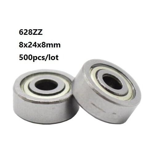 500pcs/lot 8x24x8mm 628ZZ 628-ZZ 628 ZZ Z 8*24*8mm Double cover Deep Groove Ball bearing Miniature Mini Ball Bearings 628Z