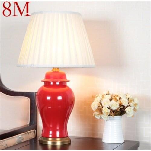 8M Ceramic Table Light Brass Red Contemporary Luxury Desk Lamp LED For Home Bedside Bedroom