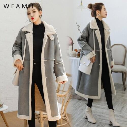 Deerskin velvet womens 2020 new fashion mid-length thickened fur integrated warm loose straight lamb wool coat Pockets