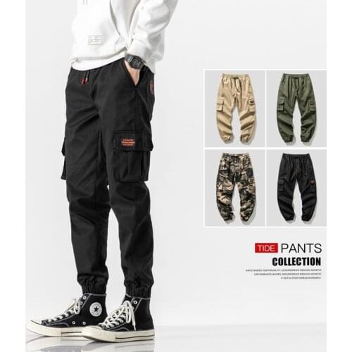 Autumn Solid Multi-Pocket Pantsmen Cargo Pants Casual Camouflage Trousers Men Cotton Slim Big Pockets Pants Men
