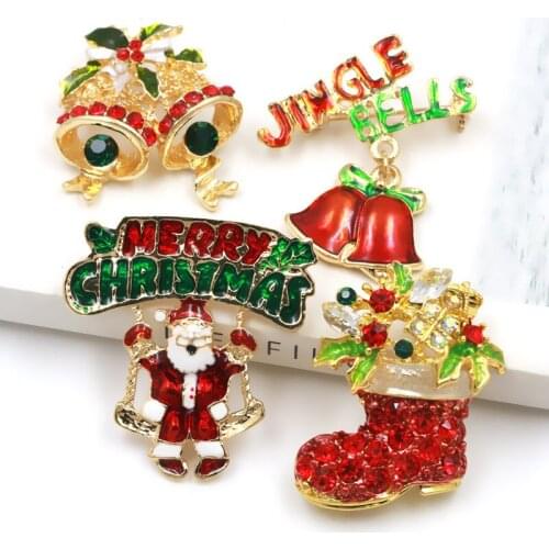 BUDROVKY Christmas Socks Brooch Accessories Drop Oil Creative Deer Brooch Collar Pin Brooch Female Wholesale