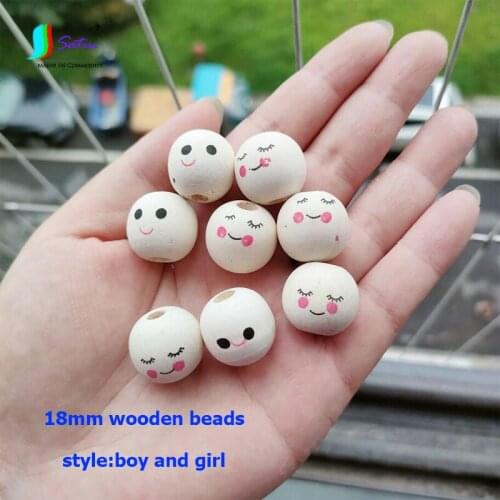 18MM Smiley Wooden Beads DIY Wooden Crafts Jewelry Bracelet Knitting Tool Custom Loose Beads Home Decorations Baby Toy Accessory