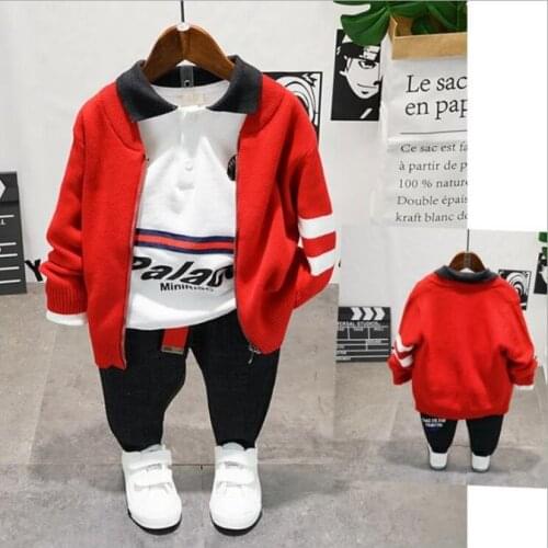 Toddler Children Boys Clothing Set 2020 Autumn boys Knit coats,T-shirts and jeans 3pcs Kid Clothes Costume Suits 2-7Year Gift