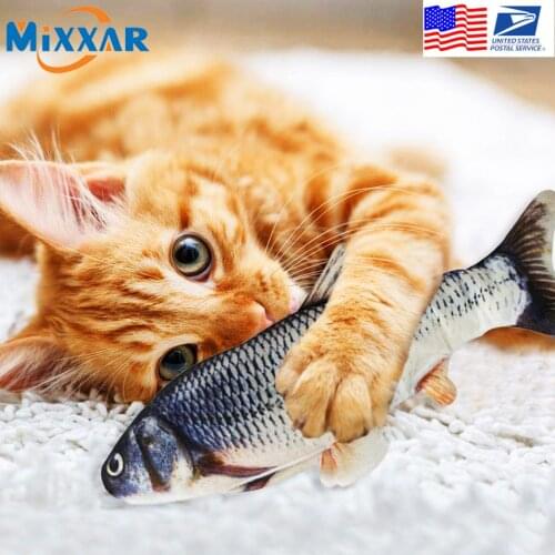 Dropshipping Cat Wagging Fish Toys Realistic Plush Simulation Electric Fish Interactive Cat Toy Catnip Toys for Chewing Kicking