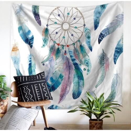 Bohemian Style Tapestry Wall Hanging Large Area Square Watercolor Feather Multifunctional Beach Picnic Creative Home Decoration