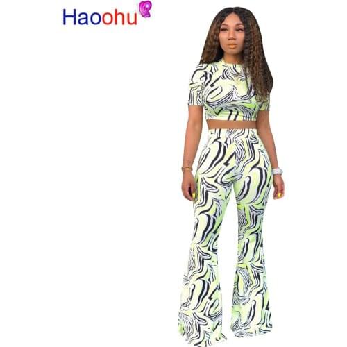 HAOOHU Zebra Print Two Piece Set Summer Clothes for Women Sexy Crop Top and Wide Leg Pants Suit 2 Pice Outfits Matching Sets