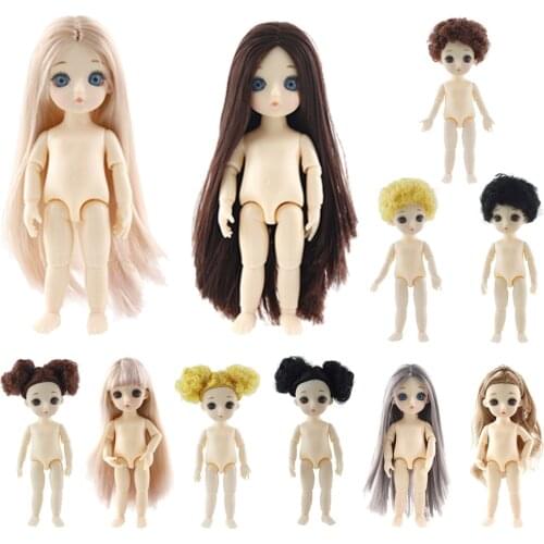 16cm BJD Doll Body Figure, Flexible 13 Joints Mannequin Naked Girl Dolls with Head Hair Full Set for Doll Making Supplies
