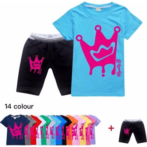 Royally B Summer Kids T-shirt 3D Cartoon Printed Pullovers Leisure Fashion Children Boys Girls Tees Tops + Pants Sports Suit
