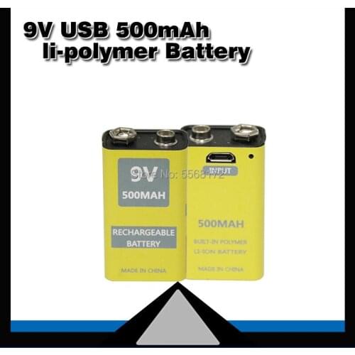 9V 500mAh usb lipo lithium rechargeable battery for Multimeter Microphone Remote Control massager ktv use 9v usb battery