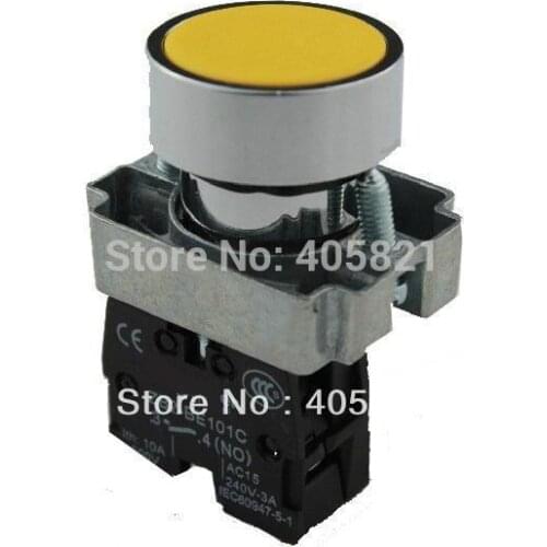 Momentary Yellow Flush Push button Switches 1N/O Spring Return mounting dia 22mm