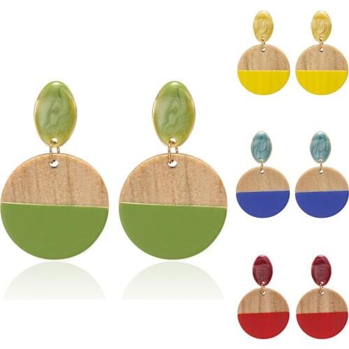 Fashion Geometric Round Dangle Earrings for Woman Girl Acrylic Green Red Earring Festival Charm Jewelry