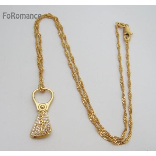 FoRomance Fashion Can Lid CZ Stones Heartbeat Pendant Yellow Gold Plated 45CM Water Wave Chain Great Gifts Necklace #0668
