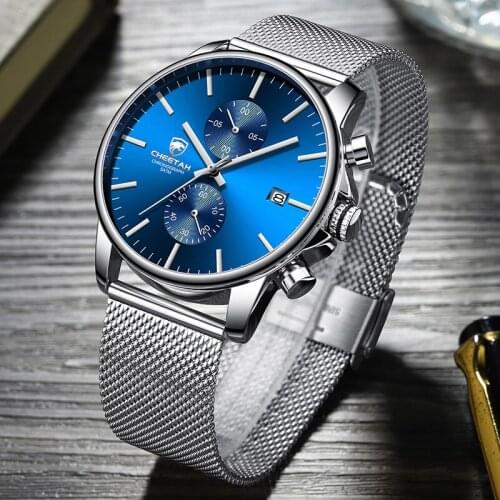 Top Brand CHEETAH Men Watch Stainless Steel Waterproof Chronograph Watches Mens Business Blue Quartz Wristwatch reloj hombre