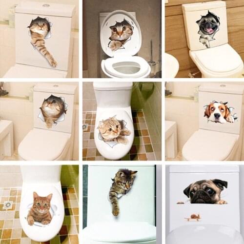 Cute Kitten Toilet Stickers Wall Decals 3d Hole Cat Animals Mural Art Home Decor Refrigerator Posters Sticker Waistline Bathroom