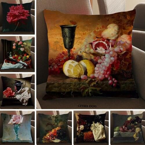 Russian artist Alexei Antonov oil painting Fruit plate flowers Pillow Cushion Cover linen Home Sofa Throw Cushions Covers case