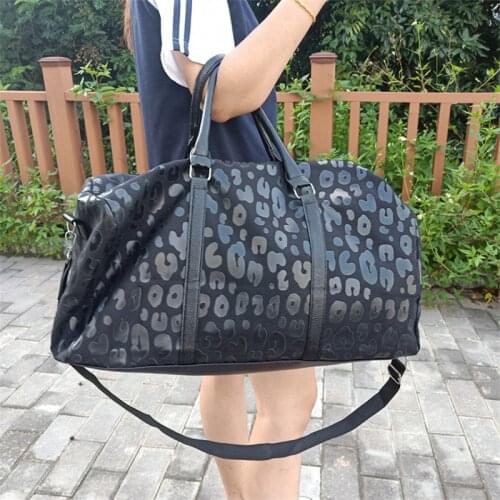 New Black Leopard Print Portable Travel Bag PU Handle Shoulder Strap Luggage Large Capacity Handbags