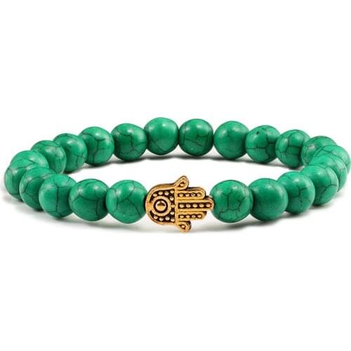 New Design Men Natural Bracelet Charm Green Stones Bead Bracelets Bangle Gold Sliver Hand Prayer Buddha Hand Chain Male Jewelry