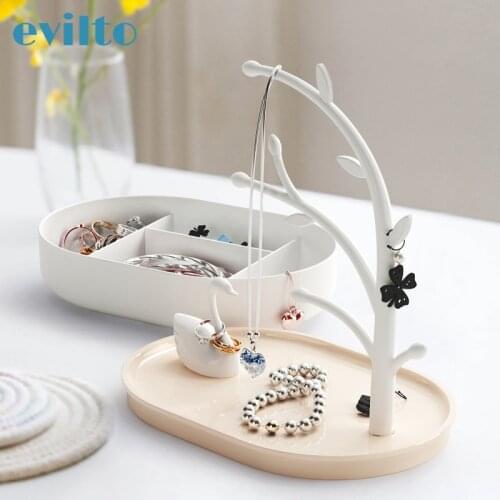 Swan Lake Jewelry Organizer Double Layer Women Jewelry Box Ring Earring Necklace Dispaly Holder Home Decorative Ornaments