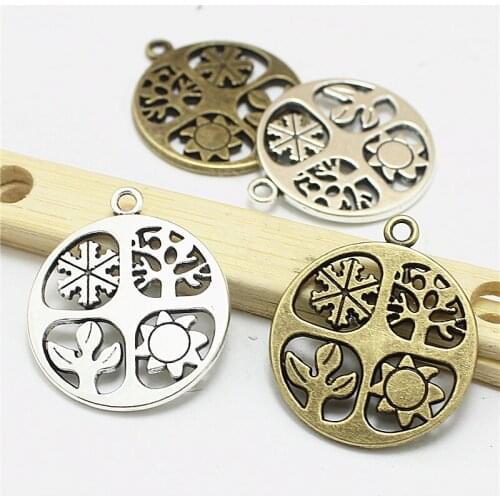 Sweet Bell 20pcs24*28mm two color Metal Zinc Alloy Round Four Seasons Charms Pendant For Jewelry Making Diy Jewelry Charms 3D481