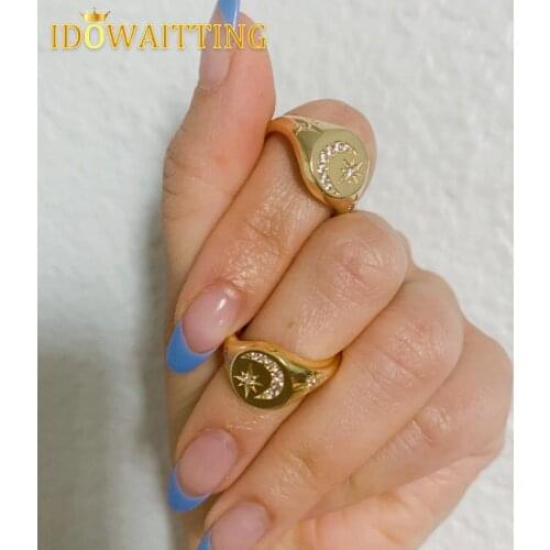 Gold Filled Geometric CZ Star Ring European Women Ladies Simple Delicate Moon Star Jewelry 2021 Drop Shipping Wholesale Jewelry