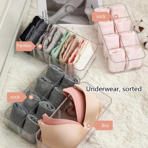 Clear Acrylic Underwear Drawer Organizer Box 4/8 Grids Compartment Divided Closet Storage Bin Stackable Shelf for Socks