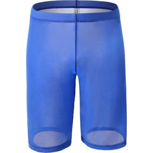 Sexy Men Underwear Ultra-thin Transparent Mesh Boxers Shorts Man Solid U Convex Pouch Long Leg Underpants Cueca calzoncillo S-XL