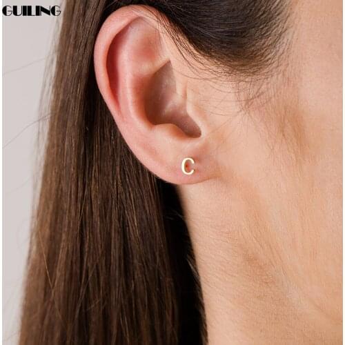 Minimalist Personalized Tiny Initial Letter Studs Stainless Steel Earrings for Women Custom Gift Jewelry Statement Earrings