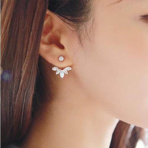 Hot Sale Trendy Popular Clear Crystal Rhinestone Flower Shaped Stud Earrings Double Side Earrings