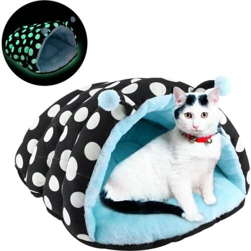 Dot Pattern Luminous Puppy Pets Dog Cat Kennel Super Warm Soft Dog Cat Bed House Nest Mat Pad Animal House B-006-WD