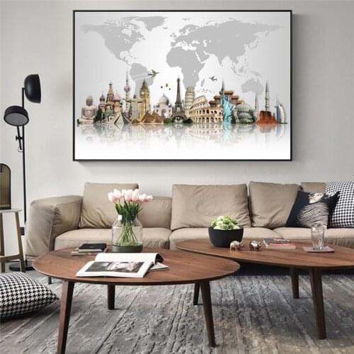 World Famous Building Wall Art Posters And Prints World Tourist Attraction Map Canvas Art Paintings Modern Pictures Home Decor