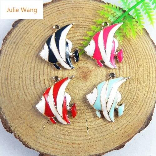 Julie Wang 6PCs Enamel Fish Charms Alloy Oil Drop Mixed Vivid Tropical Fish Jewelry Handcrafts Bracelet Making Pendant Accessory