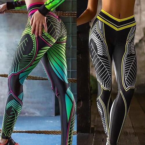 Yellow Nylon Sexy Women Printing Breathable Stretchy Sportswear Printing Gym Workout Leggings Stretchy Breathable Pants Trousers