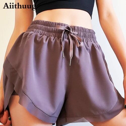 Aiithuug Womens Quick-Dry Running Shorts Sport Layer Elastic Waist Workout Shorts 2 In 1 Running Shorts Drawstring Workout