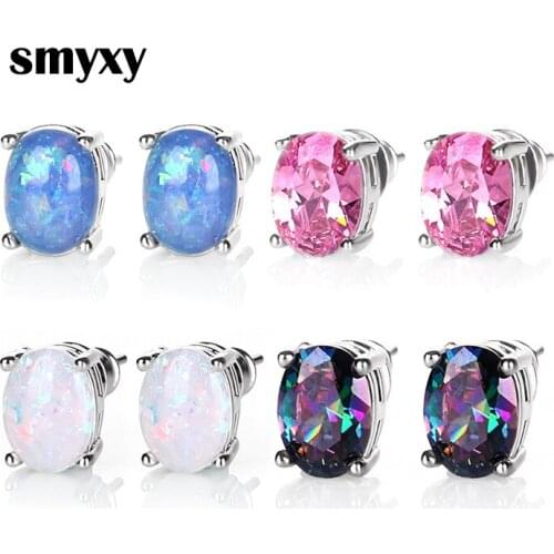 Top Quality Inlaid Oval Rainbow Crystals Zircon Opal Stud Earrings for Women Creative Party Ear Jewelry Best Gifts