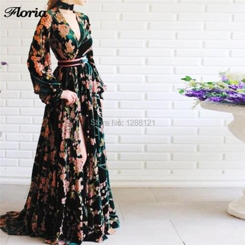 Green Dubai Velvet Women Evening Dresses 2020 Couture African Party Gown Robe De Soiree Custoｍize Embroidery Prom Dress Kaftans
