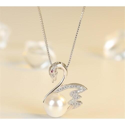 Natural Freshwater Pearl Swan Necklace Women Anniversary Engagement Jewelry Gifts