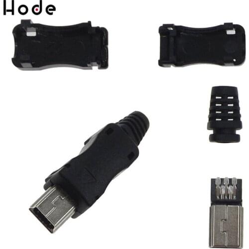 10Sets DIY Mini USB 5PIN Plug Socket With Plastic Cover With Tail Connector
