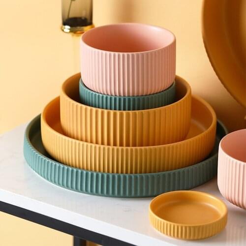 2021 Nordic Solid Color Dish Ceramic Tableware Eating Bowl Cutlery Household Single Baked Plate Soup Noodle Bowls Dinnerware Set
