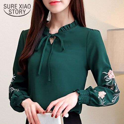 2021 Spring Fashion Long Sleeve Womens Tops and Blouses 4XL Plus Size Women Shirts Floral Embroidery Chiffon Blouse Female