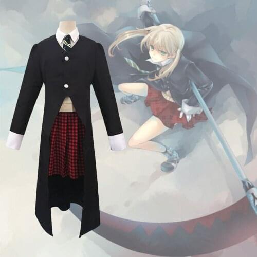 6 PCS Soul Eater Maka Albarn Cosplay Costume for Women Girl Skirt Set Trench Uniform Halloween Carnival Party Costume Blonde Wig